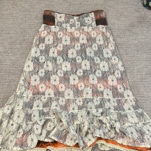 Free People Lace Floral A-Line Skirt - Cream and Orange